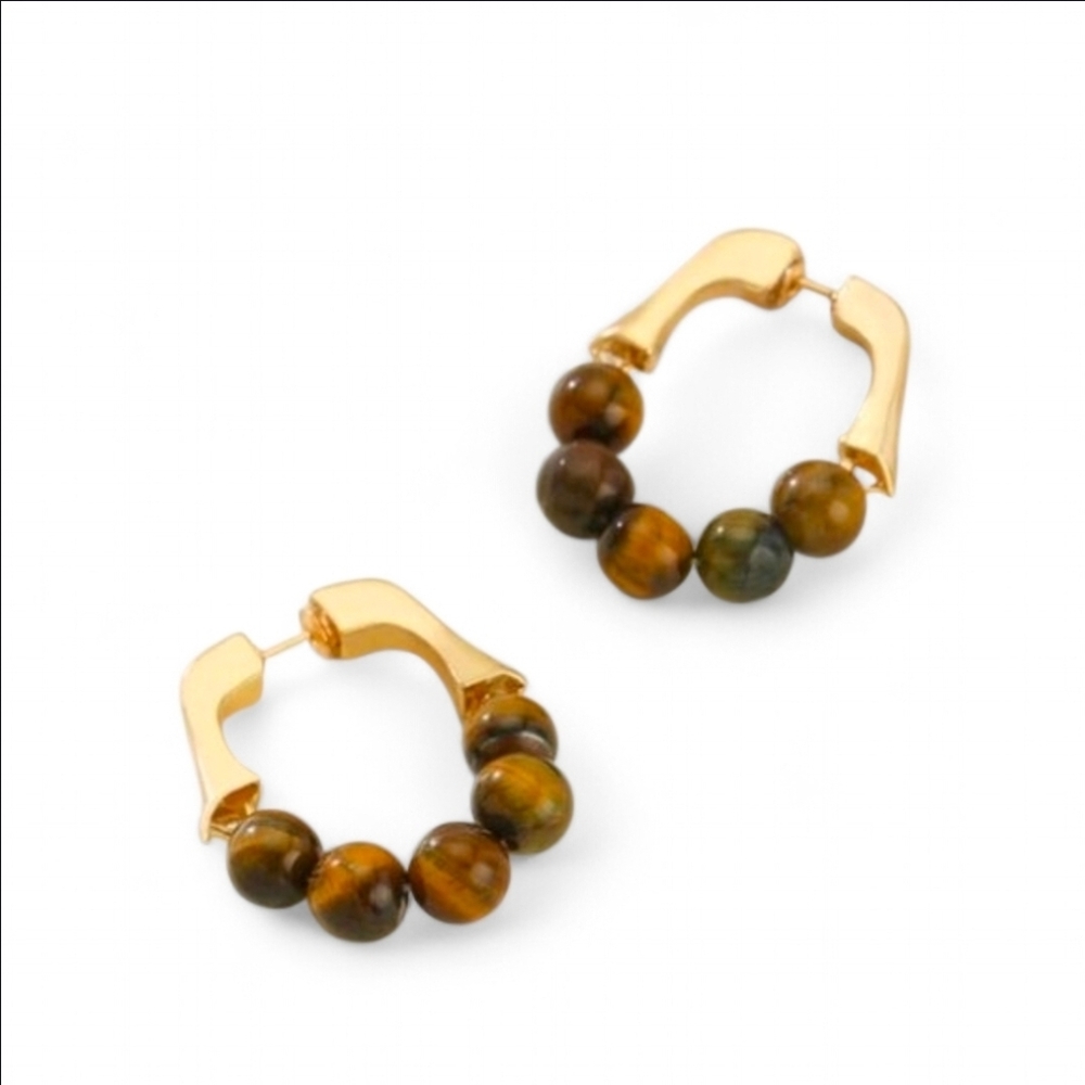 Western Style Tigers Eye Amber Hooped Earrings